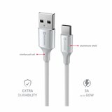 Swissten kabel USB/USB-C, TEXTILE II, 3A, 60W, 480 Mb/s, 1,5m bijelo-srebrni | shoptok.hr