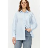 Trendyol Light Blue Double Cuff Oversize/Wrap Woven Shirt Cene