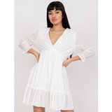Fashion Hunters Casual white dress with a V-neck | shoptok.hr