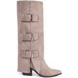 SEASTAR Beige suede women's stiletto boots with buckles | shoptok.hr