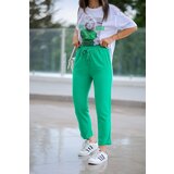 Laluvia Green Grosgrain Lace Trousers Cene