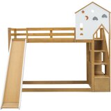 Möbrio Pogradna postelja 90x200 cm - z lestvijo za shranjevanje in predalom - iz borovega lesa in Mdf - naravna, (22060443) Cene