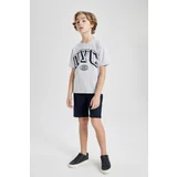 Defacto Boy's Printed Short Sleeve T-shirt Shorts 2-Piece Set