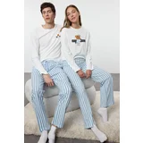 Trendyol Men's Ecru Regular Fit Striped Couple Knitted Pajama Set