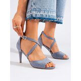 SERGIO LEONE Stylish blue suede stiletto sandals by Cene
