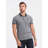 Ombre Men's melange polo shirt with striped collar - black melange Cijene