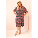 Kesi Włoski Plus Size women's viscose dress with a collar dark green | Shoptok.si