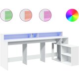 vidaXL Pisalna miza z LED lučkami bela 200x104x91 cm inženirski les | Shoptok.si