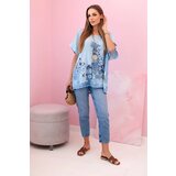 Kesi Włoski Women's cotton shirt with butterflies and flowers blue | shoptok.hr