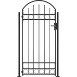  Vrata za ogradu ASSEN s lučnim vrhom i 2 stupa 105x170 cm crna | shoptok.hr