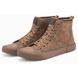 Ombre men's high-top sneakers with decorative piping - brown