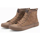 Ombre Men's high-top sneakers with decorative piping - brown