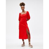 Koton Midi Dress Linen Viscose Blended Balloon Sleeves Slit | shoptok.hr