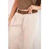 Kesi Włoski Women's pants with a striped belt beige | shoptok.hr