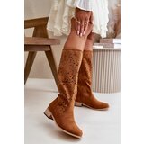 Boto Women's Low Heel Cutout Boots in Faux Suede with Zip Closure Camel Orchides | Shoptok.si