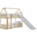Molarem Home Drveni dječji krevet na kat Play s toboganom - svijetlo drvo - 180x80 - Madrac PE pjena 8 cm-spužvasti madrac | shoptok.hr