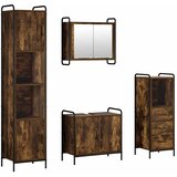  Set ormarića za kupaonicu 4 kom. Dimljeni hrast - Dimljeni hrast Ormarić ispod sudopera (2 vrata) + viseći ormarić + kupaonski o | shoptok.hr