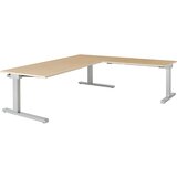 mauser Pisalna miza, s priključkom, ŠxG 2000 x 900 mm, kotni element na desni strani (širina 1200 mm), plošča imitacija javorja, ogrodje aluminijasto | Shoptok.si