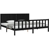  Okvir za krevet s uzglavljem crni 200 x 200 cm od masivnog drva | shoptok.hr