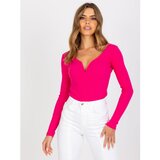 Fashion Hunters Basic fuchsia ribbed blouse with a heart-shaped neckline | shoptok.hr