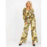 Fashionhunters Yellow and black women's velor set with a print