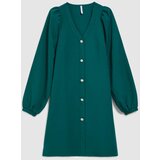 Marisse Emerald Dress With Puffed Sleeves And Decorative Buttons | Eponuda.ba