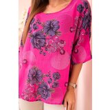 Kesi Włoski Women's cotton blouse with short sleeves and a floral pattern fuchsia | Shoptok.si