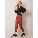 Fashionhunters Dark red artificial leather trousers