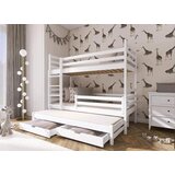 Molarem Home Drveni dječji krevet na kat Luk s tri kreveta i ladicom - bijeli - 190x90 cm - Madrac PE pjena 8 cm-spužvasti madrac | shoptok.hr