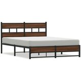 Metalni Kovinski posteljni okvir brez vzmetnice rjavi hrast 150x200 cm, (21607697) | Shoptok.si