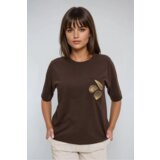 Marisse Brown T-Shirt With A Hat On The Pocket | shoptok.hr