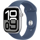 watch series 10 gps + cellular 46mm silver aluminium case with denim sport band - m/l"