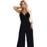 numoco basic 593-3 Elegant Jumpsuit with Wrap Neckline, Wide Legs and Belt – Black | Eponuda.ba