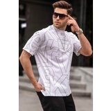 Madmext Men's White Letter Patterned Crewneck T-Shirt 6061 Cene
