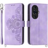 INORCO Ovitek za telefon z vtisnjenimi rožicami za Huawei nova 11 Pro Skin-Touch Phone Shell, PU usnjen ovitek za denarnico s paščkom, proti padcem, (22035417) Cene