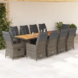 vidaXL 11-dijelni vrtni bistro set od poliratana s jastucima sivi - Sa naslonom za noge boja drva 10 | shoptok.hr