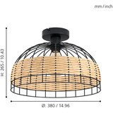 Eglo Anwick stropna svjetiljka E27, Ø38 cm, crna/ratan, 43398 | shoptok.hr