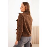 Kesi Włoski Women's jacket with wool in a fluffy texture and decorative buttons mocha | shoptok.hr
