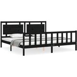  Okvir za krevet s uzglavljem crni 200 x 200 cm od masivnog drva | shoptok.hr
