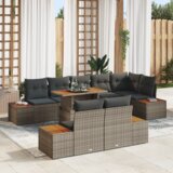 vidaXL 9-delni vrtnarski sedežni set z blazinami Siva Poli Ratan | Shoptok.si