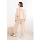 Kesi Włoski Women's set with wide-leg pants and zip-up sweatshirt beige | Shoptok.si