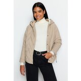 Trendyol Beige Oversized Hoodie with Rib Detail, Water-Repellent Quilted Inflatable Coat Cene
