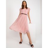 Fashion Hunters Light pink pleated dress with black belt | shoptok.hr