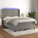 vidaXL Krevet box spring s madracem LED svjetlosivi 140x190 cm baršun | shoptok.hr