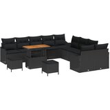 vidaXL 13-dijelni vrtni sofa set s jastučićima crni poli ratan akacija, 2-sjedalna vrtna sofa s pohranom i jastučićima crni poli ratan, 3-dijelni vrtni set za blagovanje s jastučićima crni poli ratan akacija Cijene