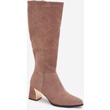 Boto Women's Heeled Boots with Gold Element Beige Nivarae | Shoptok.si