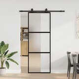 vidaXL Drsna vrata z opremo črna 76x205 cm kaljeno steklo | Shoptok.si