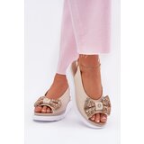 Zazoo Ladies Leather Wedge Sandals With Bow Beige 1882 | Shoptok.si