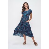 By Saygı Floral Pattern Tasseled Double Pocket Asymmetric Dress Blue cene