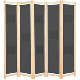 vidaXL Sobna pregrada s 5 panela od tkanine 200 x 170 x 4 cm siva Cijene